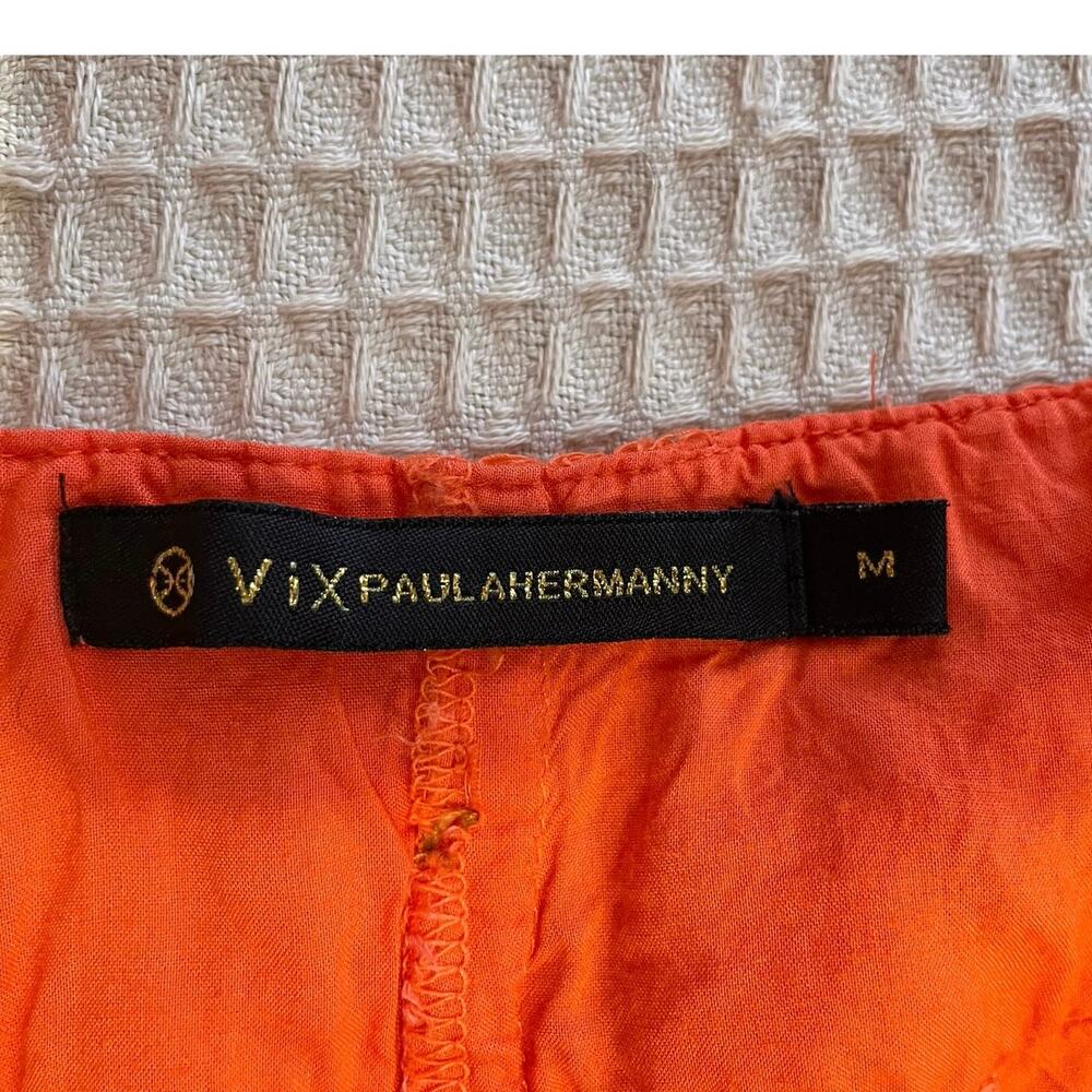 VIX Paula Hermanny Coral Embroidered Bell Sleeve Mini Tunic Swim Coverup Medium - Picture 8 of 13